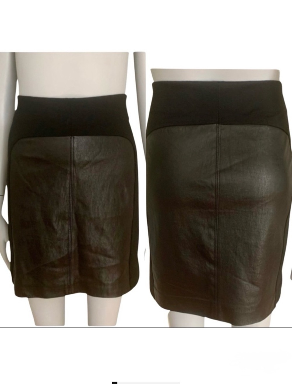 VINCE Genuine Leather Ponte Knit Stretch Black Mini Skirt Size 2
